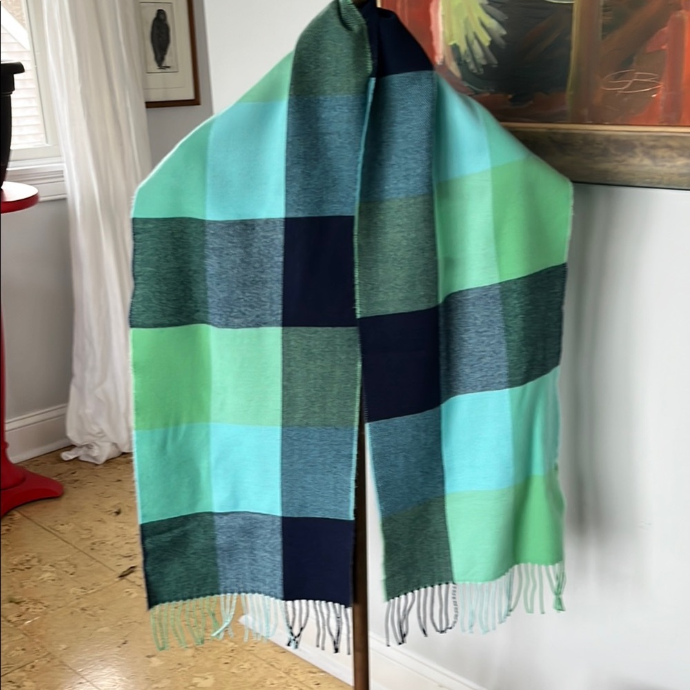 Cashmere Scarf Blue Turquoise Navy Green Plaid